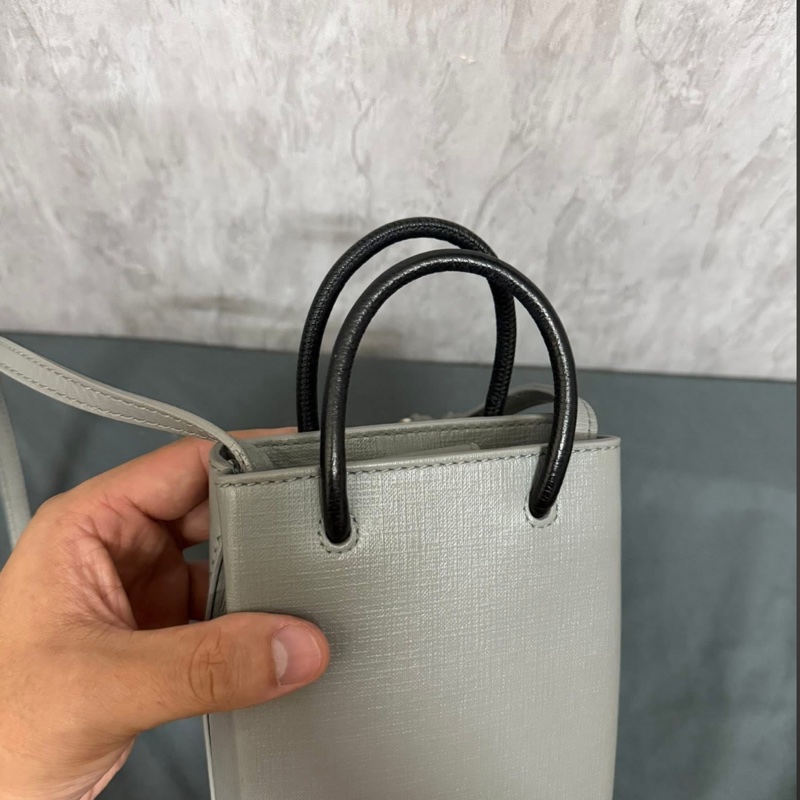 巴黎世家 LOGO兩用迷你紙袋包(灰)-5