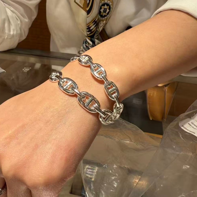Hermes 925 Sliver Bracelet 雙圈豬鼻純銀手環 size ST-3