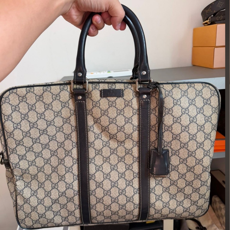 Gucci 咖啡色經典雙G防水PVC公事包-0