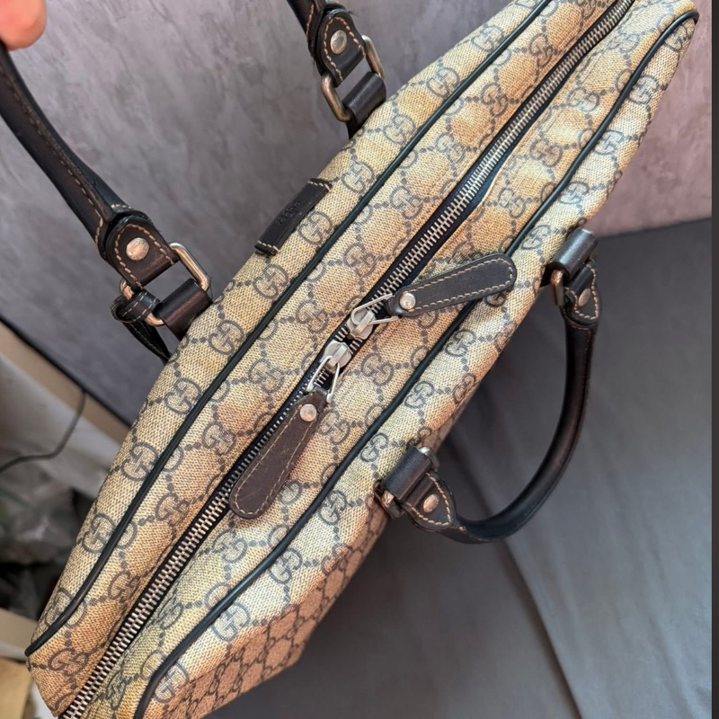 Gucci 咖啡色經典雙G防水PVC公事包-5
