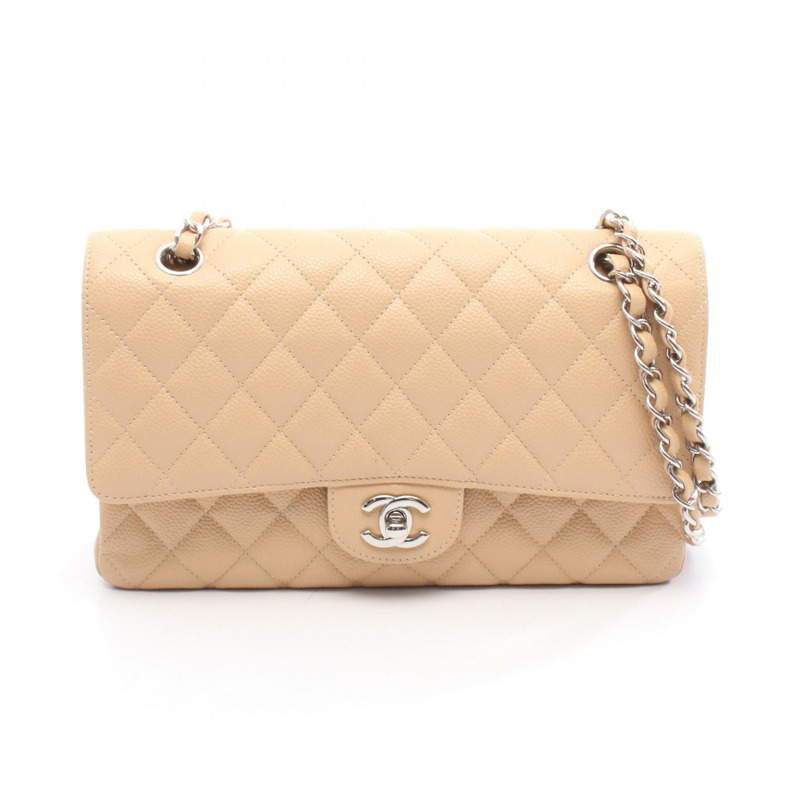 香奈兒 (CHANEL) Matelasse 翻蓋鏈條單肩背包 A01112 米色皮革 SHW 二手 CC-0