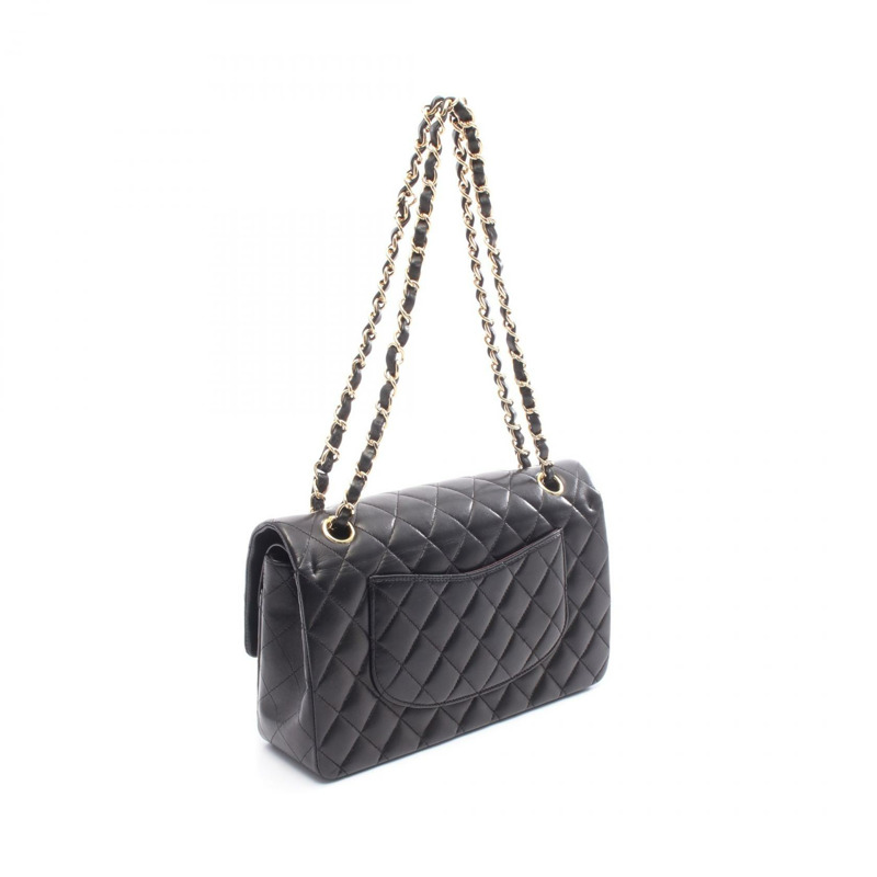 香奈兒 (CHANEL) 絎縫雙蓋鏈條肩背包，羊皮材質，黑色，金色五金，二手-1