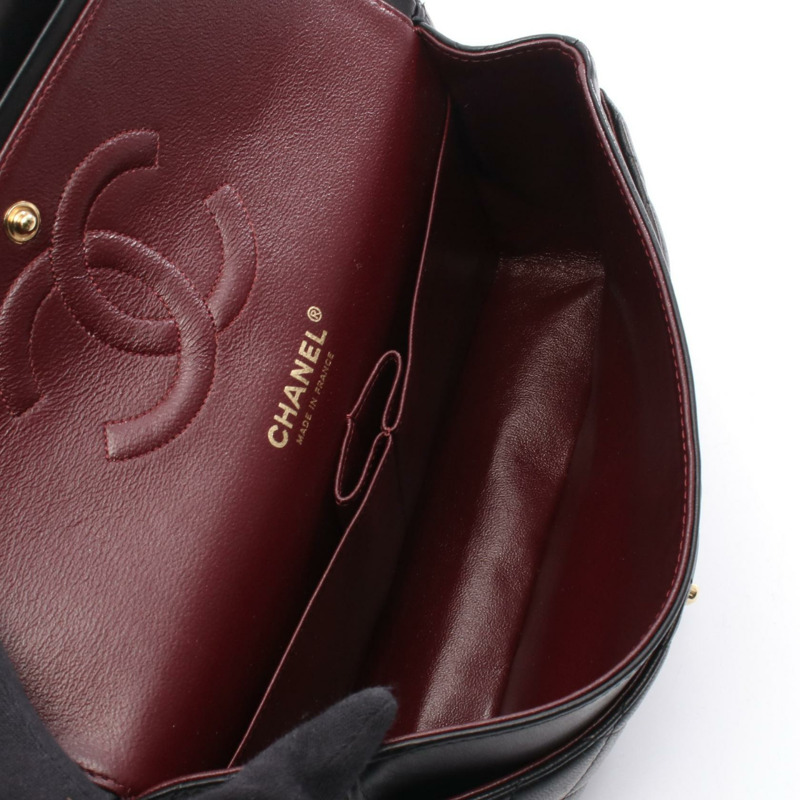 香奈兒 (CHANEL) 絎縫雙蓋鏈條肩背包，羊皮材質，黑色，金色五金，二手-2