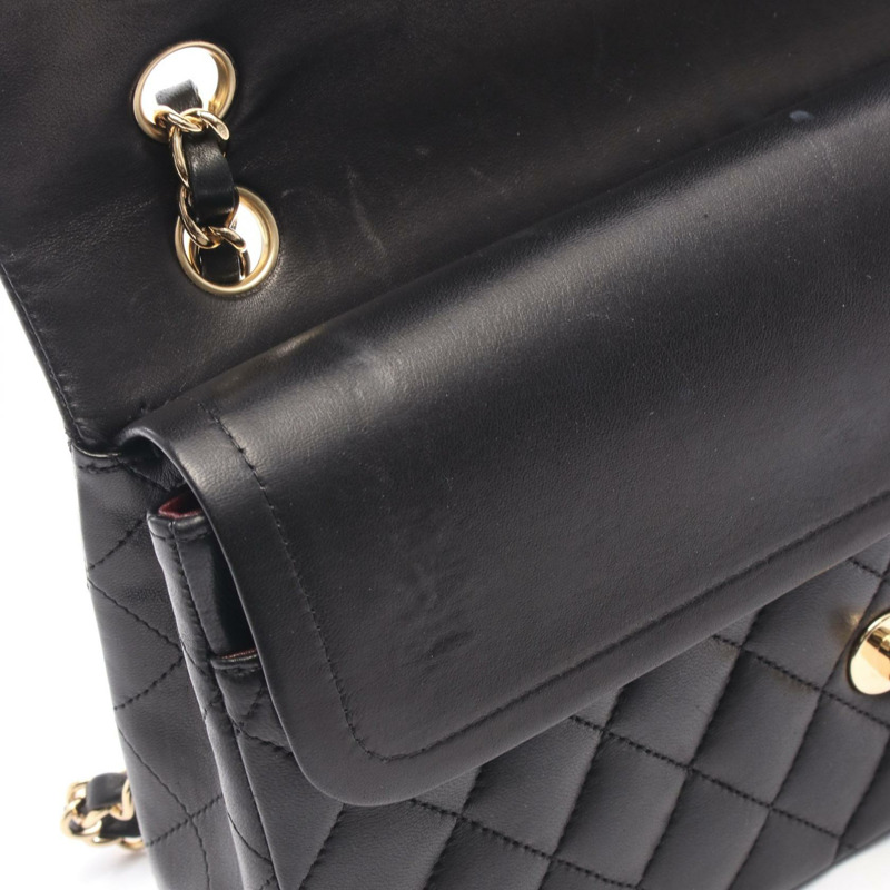 香奈兒 (CHANEL) 絎縫雙蓋鏈條肩背包，羊皮材質，黑色，金色五金，二手-5