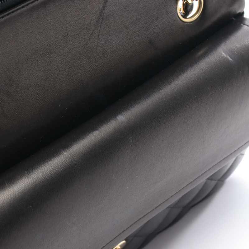 香奈兒 (CHANEL) 絎縫雙蓋鏈條肩背包，羊皮材質，黑色，金色五金，二手-6