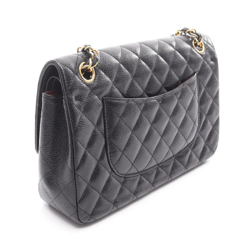 香奈兒 (CHANEL) Matelasse 雙蓋鏈條肩背包，小牛皮，黑色，金色五金，二手-1