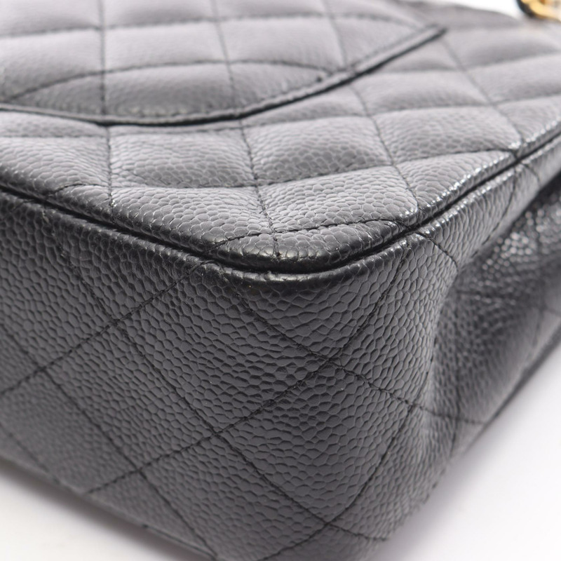 香奈兒 (CHANEL) Matelasse 雙蓋鏈條肩背包，小牛皮，黑色，金色五金，二手-5