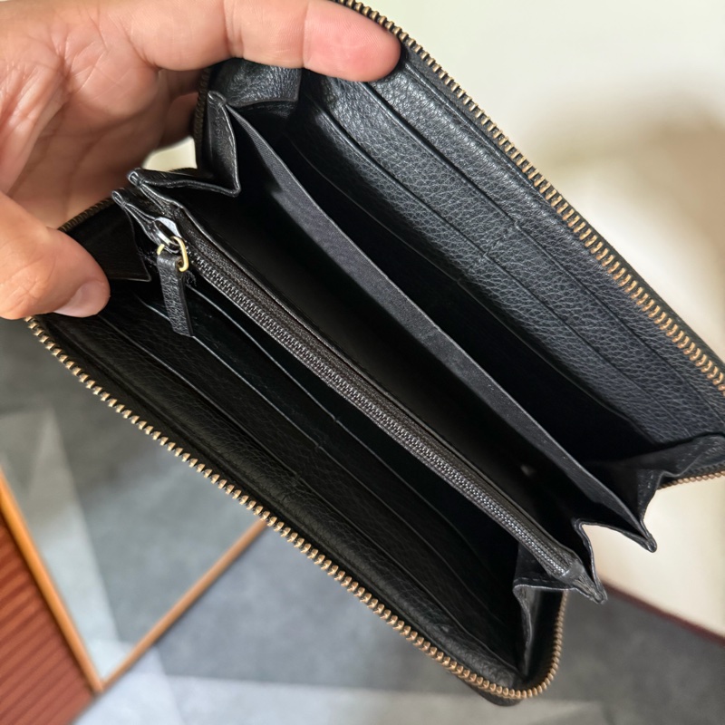 Gucci綠紅綠織帶標誌拉鍊長夾-黑-5