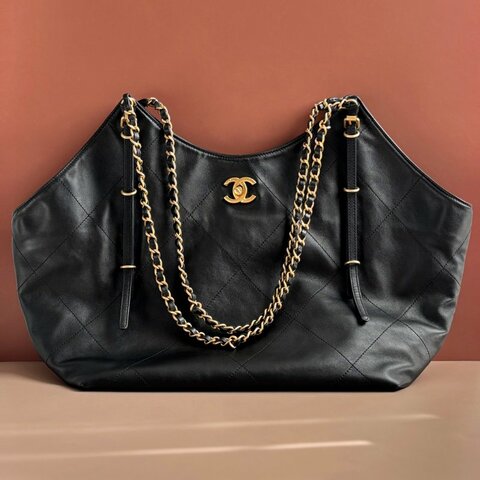 GD權志龍同款 ::CHANEL:: 25S  大號 TOTE 大托特 購物袋 黑金牛皮手提標 肩背包