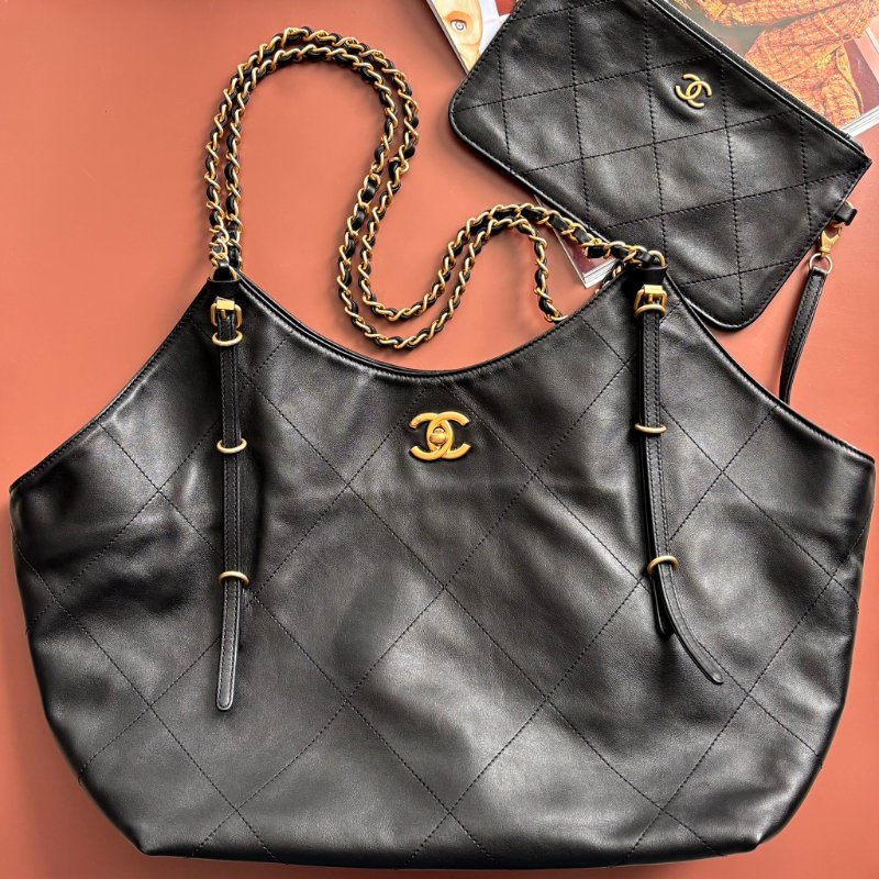 GD權志龍同款 ::CHANEL:: 25S  大號 TOTE 大托特 購物袋 黑金牛皮手提標 肩背包-1