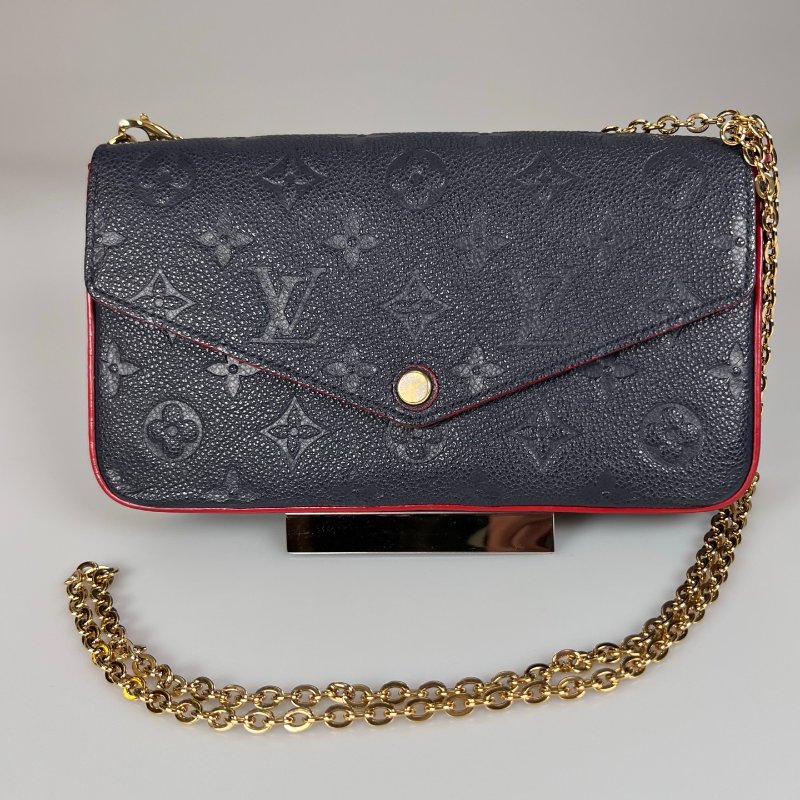 LV M64099/晶片款 藍皮革壓紋三合一包-0