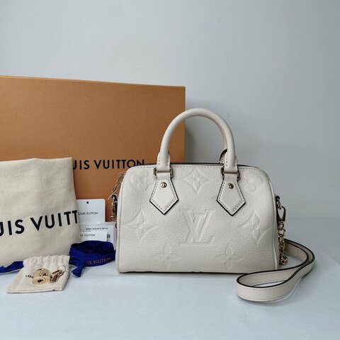 LV 奶油白全皮革壓紋Speedy 20