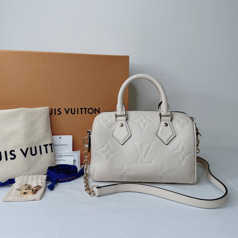LV 奶油白全皮革壓紋Speedy 20-1