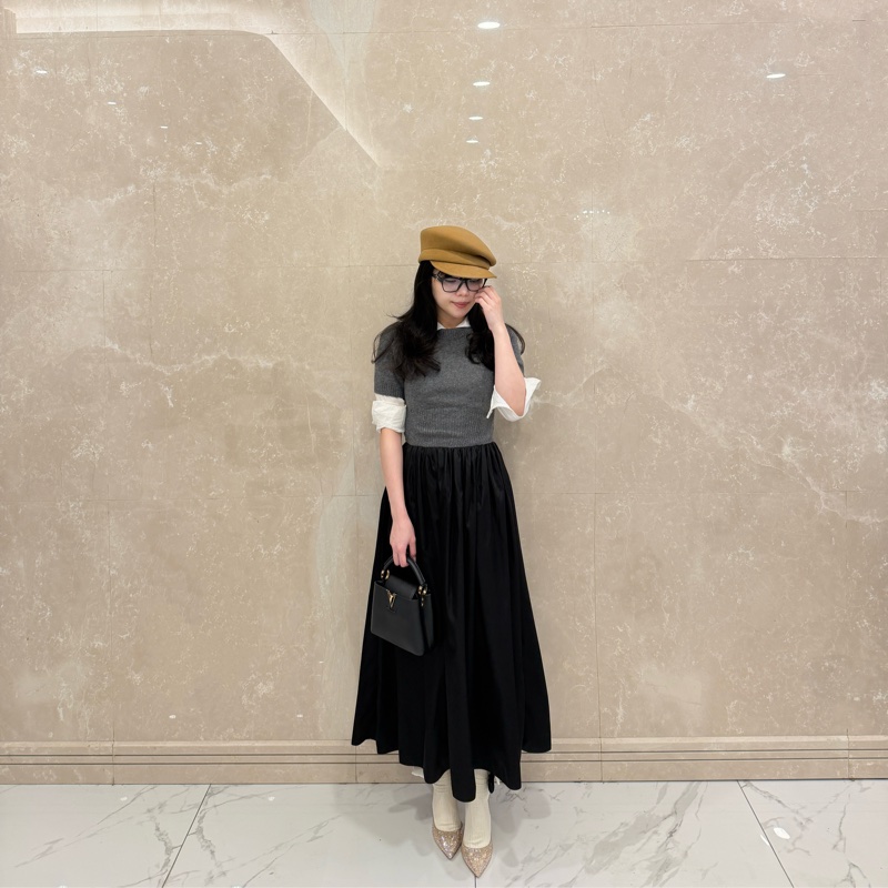 Prada 山羊絨拼尼龍布洋裝 千金可愛風-7