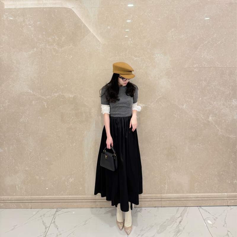 Prada 山羊絨拼尼龍布洋裝 千金可愛風-8