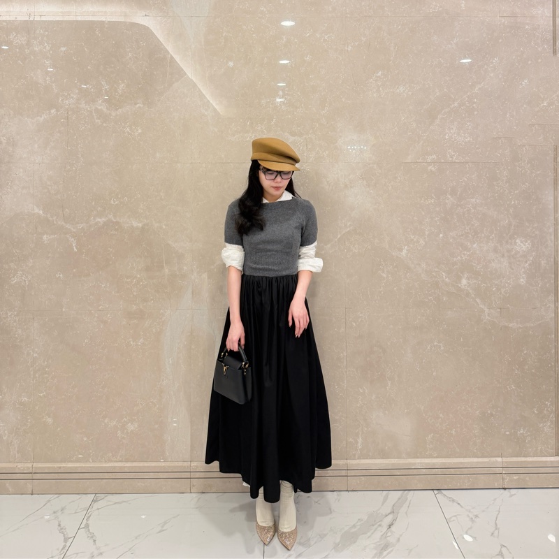 Prada 山羊絨拼尼龍布洋裝 千金可愛風-9