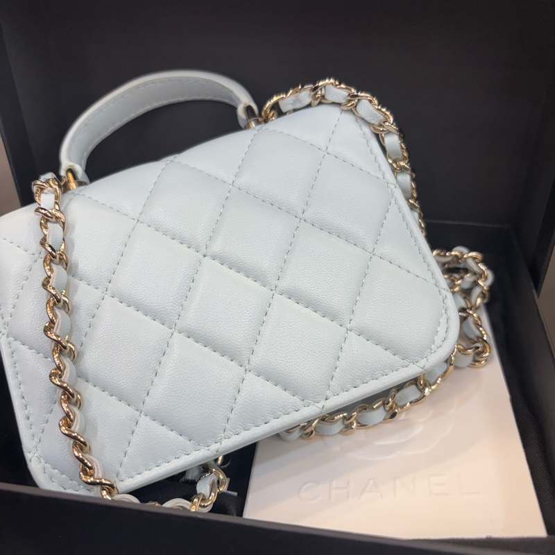 Chanel 全新 CHANEL 香奈兒 羊皮21K 提把鏈條翻蓋卡包-1