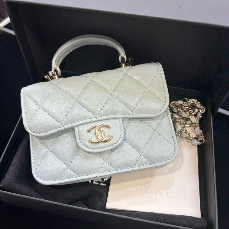 Chanel 全新 CHANEL 香奈兒 羊皮21K 提把鏈條翻蓋卡包-2