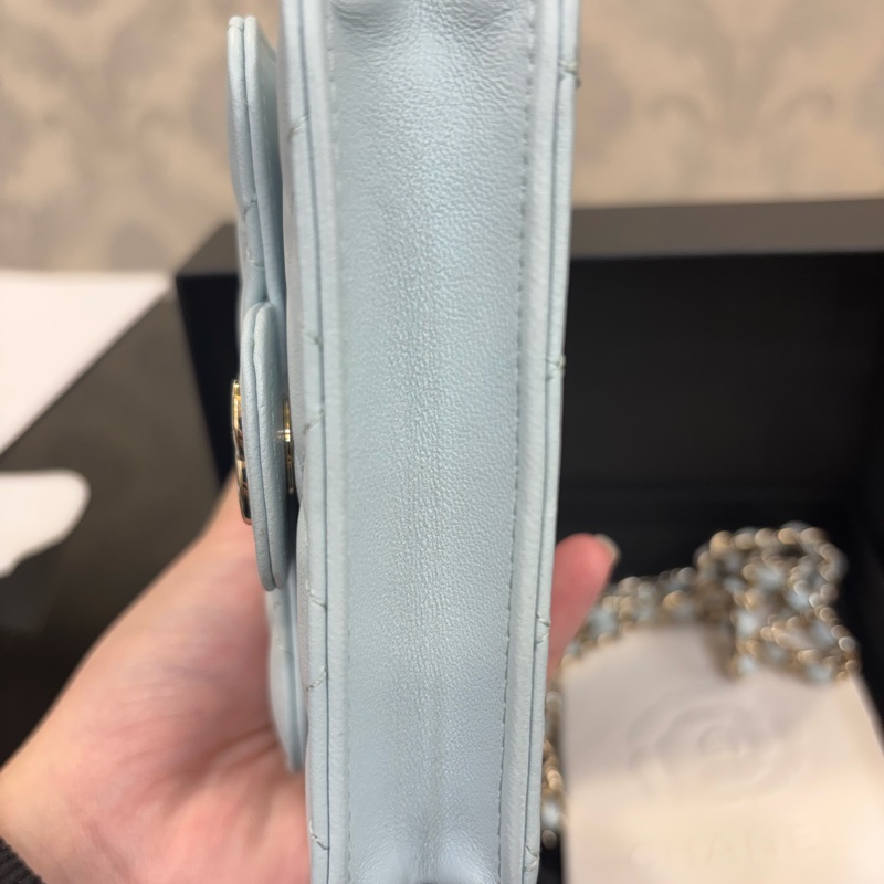 Chanel 全新 CHANEL 香奈兒 羊皮21K 提把鏈條翻蓋卡包-4