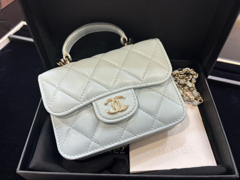 Chanel 全新 CHANEL 香奈兒 羊皮21K 提把鏈條翻蓋卡包-5