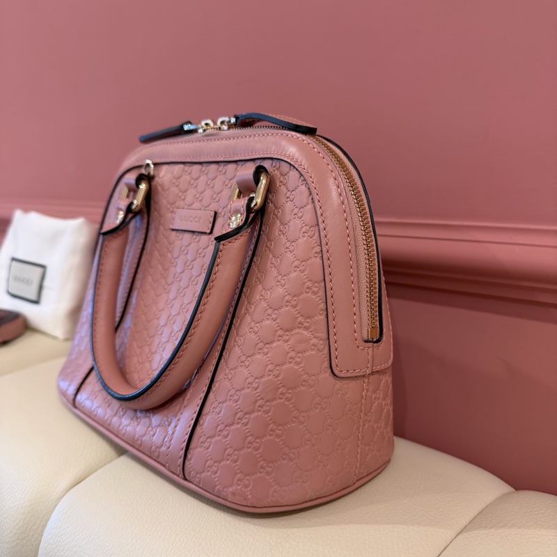 古馳Gucci 經典滿版壓紋全皮兩用貝殼包（柔瑰粉/藕粉色）Microguccissima-9