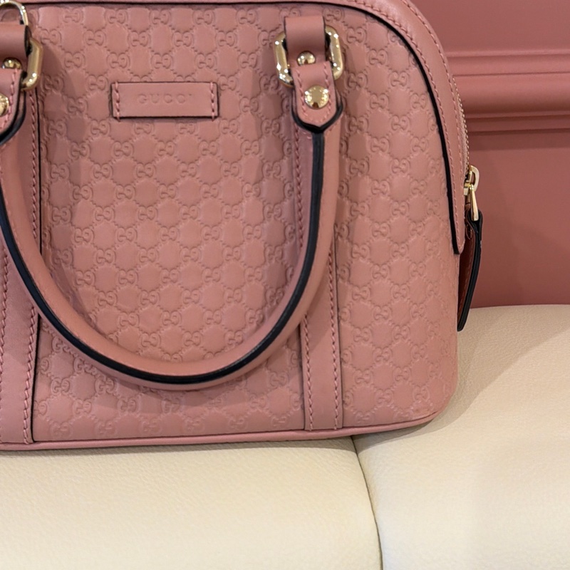 古馳Gucci 經典滿版壓紋全皮兩用貝殼包（柔瑰粉/藕粉色）Microguccissima-26