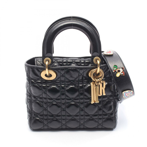 Christian Dior Lady Dior 小肩斜背包，黑色皮革，二手