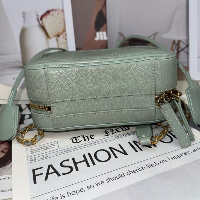 Chanel Vanity Case 相機 單肩包 薄荷綠 菱格紋 荔枝牛皮 小號 金扣-5