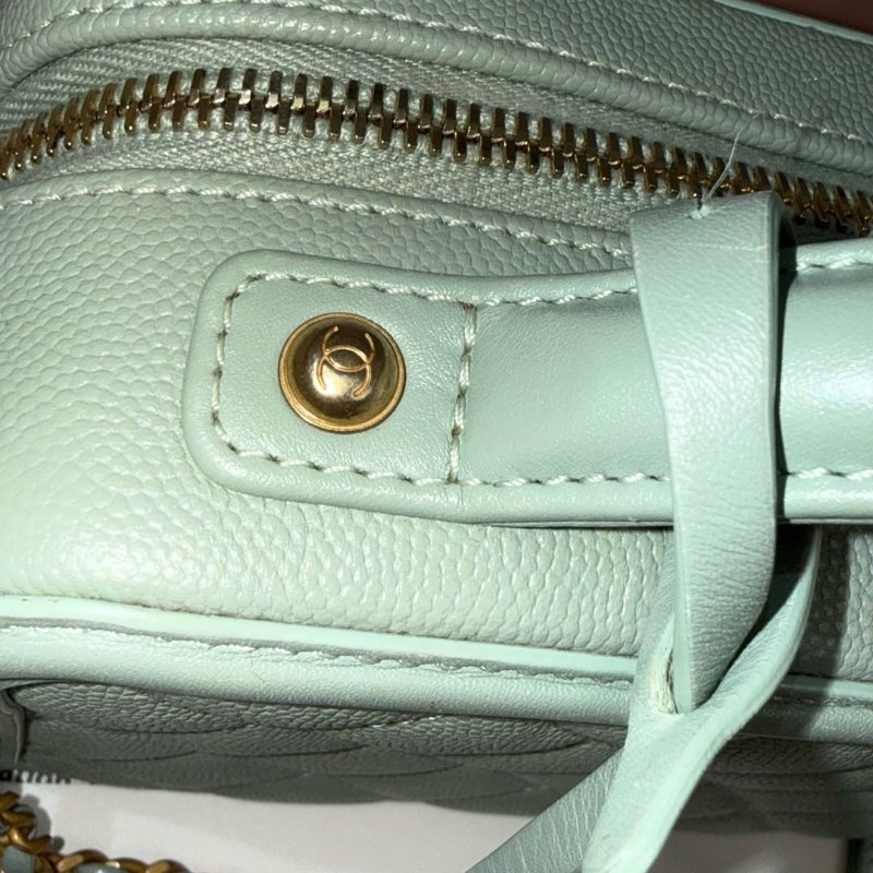 Chanel Vanity Case 相機 單肩包 薄荷綠 菱格紋 荔枝牛皮 小號 金扣-6