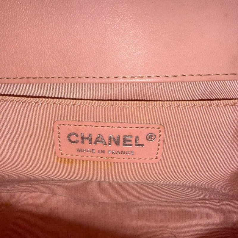 Chanel Leboy 淡粉色 菱格紋 羊皮 中號 銀扣-4
