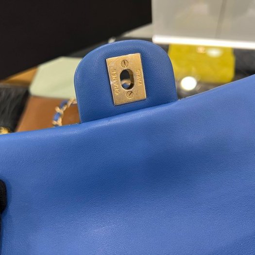 東區正精品㊣CHANEL MINI COCO 20 A69900 近全新香奈兒藍色羊皮金鍊菱格紋斜背包 CF 20cm RZ6093-1