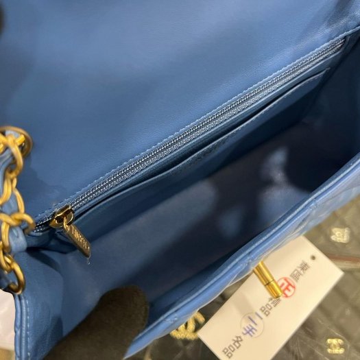 東區正精品㊣CHANEL MINI COCO 20 A69900 近全新香奈兒藍色羊皮金鍊菱格紋斜背包 CF 20cm RZ6093-2