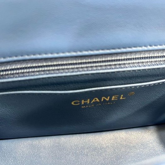 東區正精品㊣CHANEL MINI COCO 20 A69900 近全新香奈兒藍色羊皮金鍊菱格紋斜背包 CF 20cm RZ6093-3