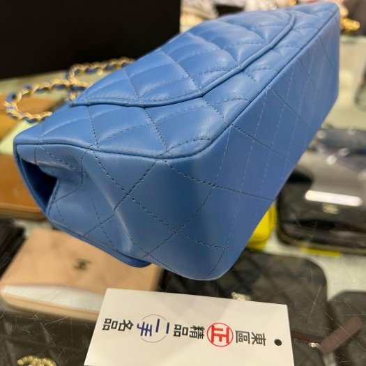 東區正精品㊣CHANEL MINI COCO 20 A69900 近全新香奈兒藍色羊皮金鍊菱格紋斜背包 CF 20cm RZ6093-7