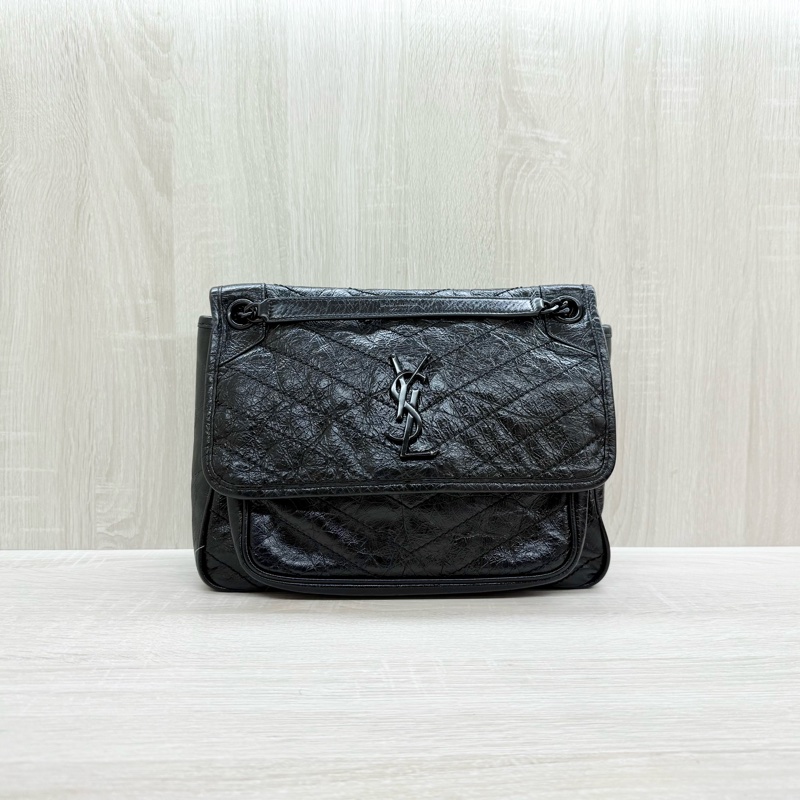 YSL黑色黑釦山形紋牛皮NIKI中號肩側背包6331840-0