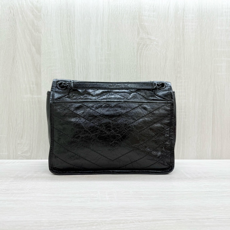 YSL黑色黑釦山形紋牛皮NIKI中號肩側背包6331840-1