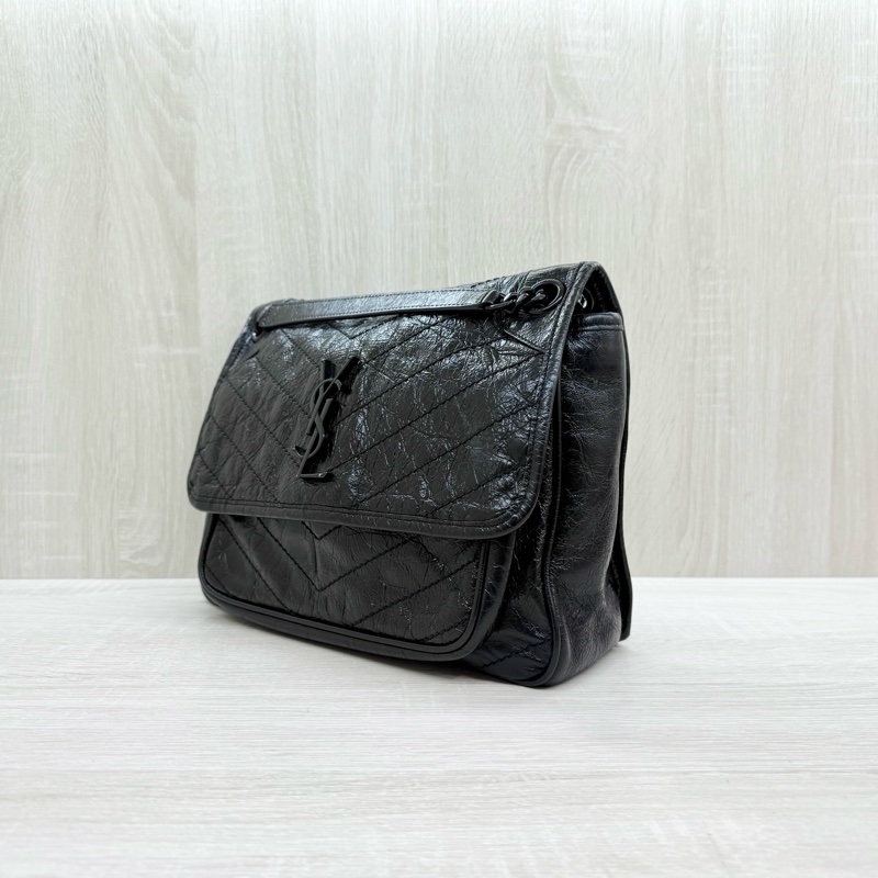 YSL黑色黑釦山形紋牛皮NIKI中號肩側背包6331840-2