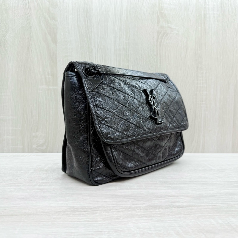YSL黑色黑釦山形紋牛皮NIKI中號肩側背包6331840-3