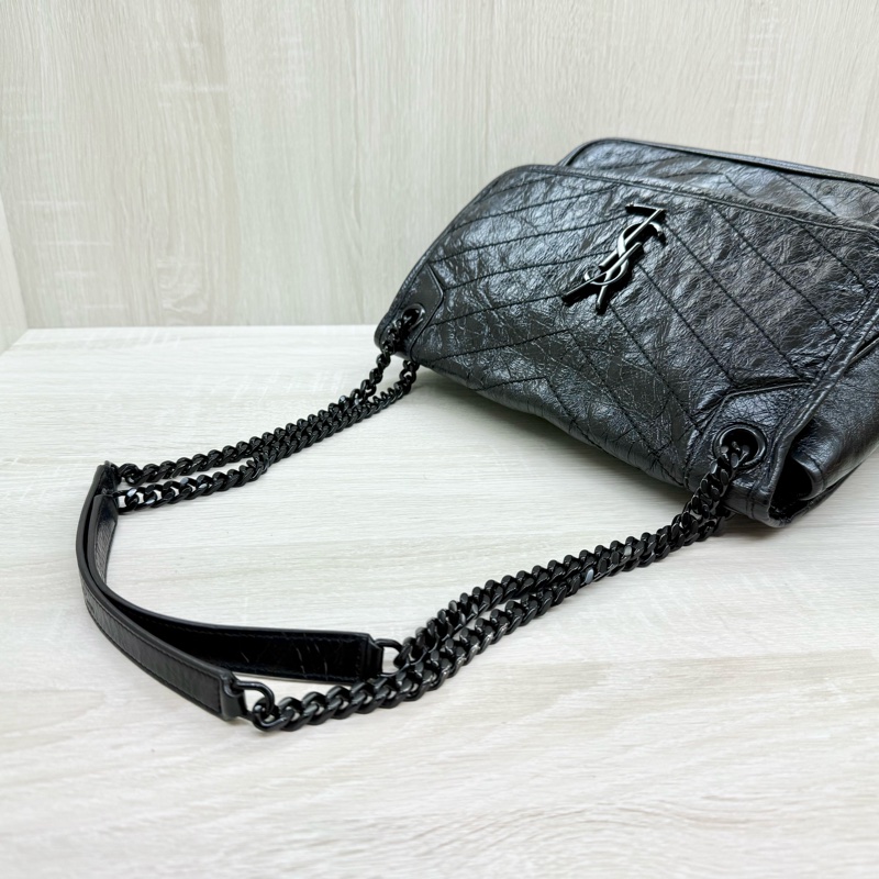 YSL黑色黑釦山形紋牛皮NIKI中號肩側背包6331840-14