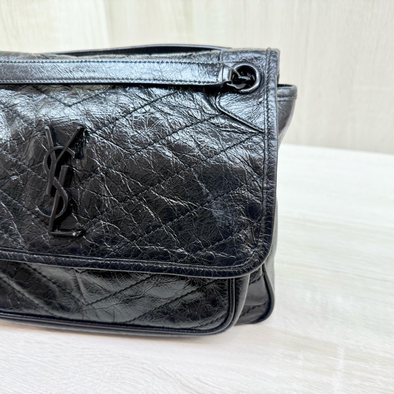 YSL黑色黑釦山形紋牛皮NIKI中號肩側背包6331840-16