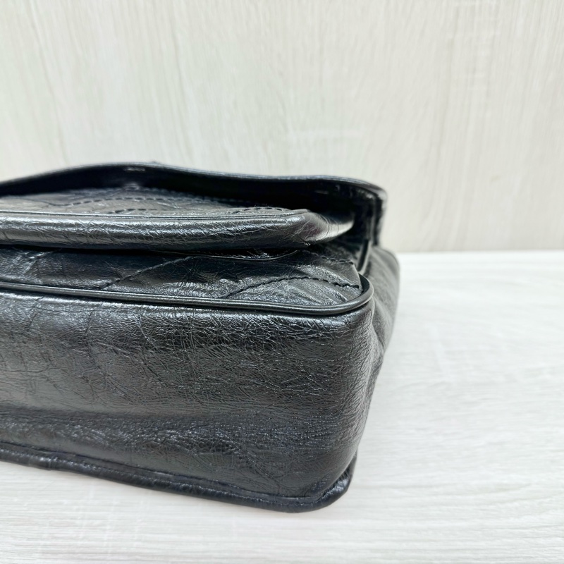 YSL黑色黑釦山形紋牛皮NIKI中號肩側背包6331840-17