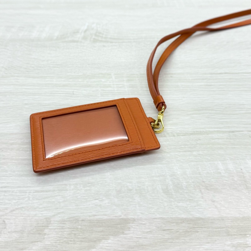 PRADA橘色三角金LOGO Saffiano掛繩證件套1MC007-2