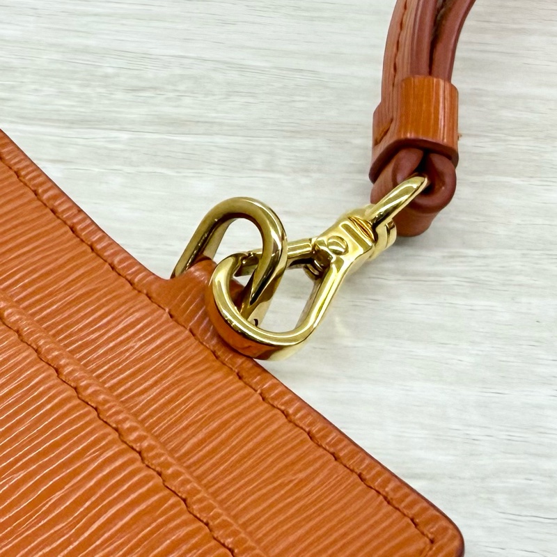 PRADA橘色三角金LOGO Saffiano掛繩證件套1MC007-10