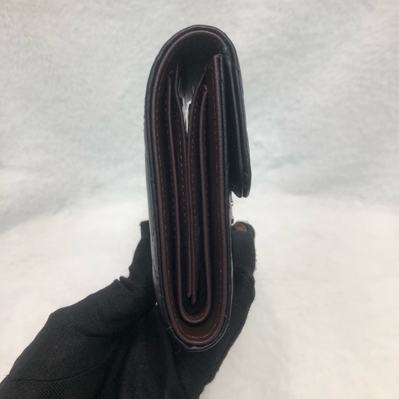 Chanel 三摺黑色羊皮短銀包 短夾 XC082-3