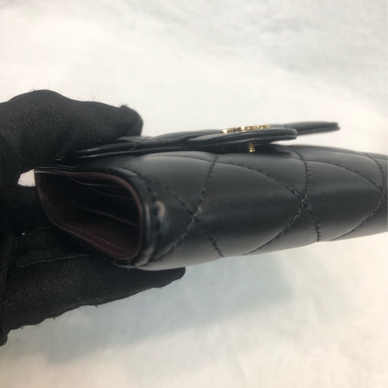 Chanel 三摺黑色羊皮短銀包 短夾 XC082-9