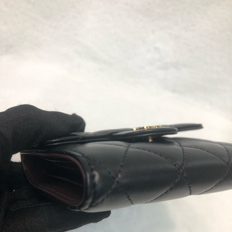 Chanel 三摺黑色羊皮短銀包 短夾 XC082-13