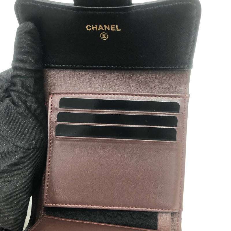 Chanel 三摺黑色羊皮短銀包 短夾 XC082-16