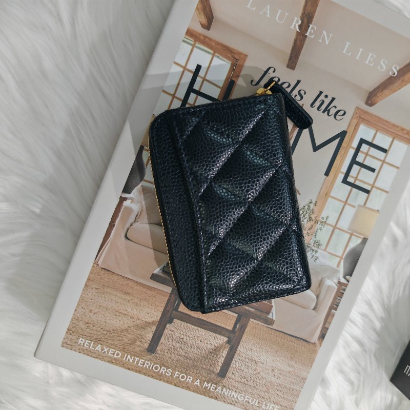 Chanel 黑金 魚子醬牛皮 零錢包 芯片款-2