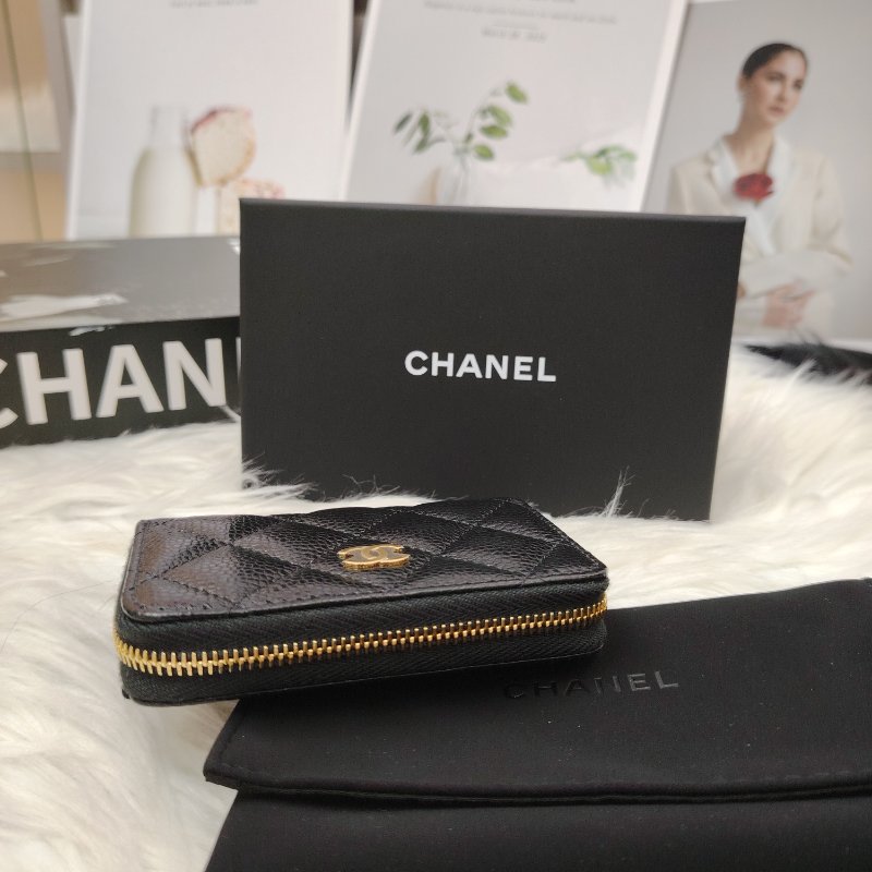 Chanel 黑金 魚子醬牛皮 零錢包 芯片款-3