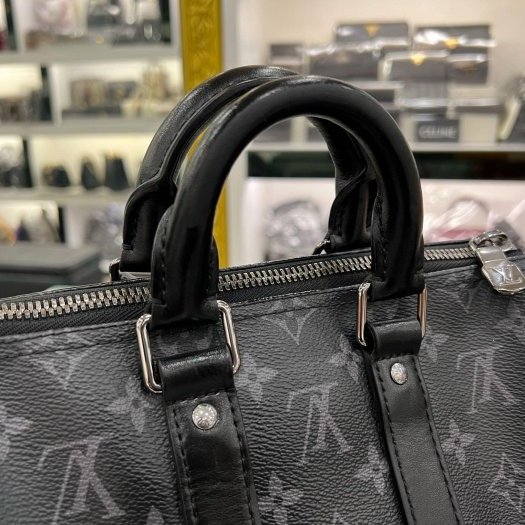 東區正精品㊣LV M46271 KEEPALL BANDOULIÈRE 25CM 黑灰色字紋拼色雙色手提斜背兩用包 RA1846-8